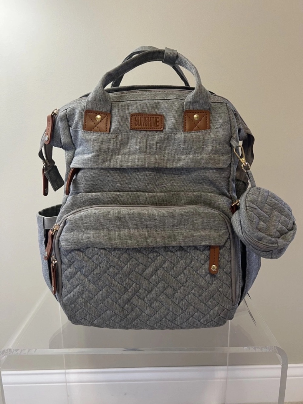 Good Mum Gray Backpack Diaper Bag with adjustable Strap and Inner Pockets
